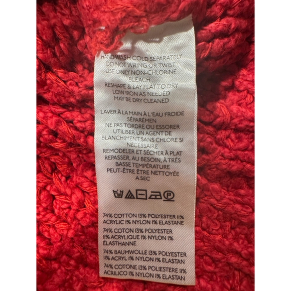 Pilcro Red‎ Chunky Knit Cropped Hoodie Sweater Size Small Cozy Oversized Fit - Picture 5 of 6